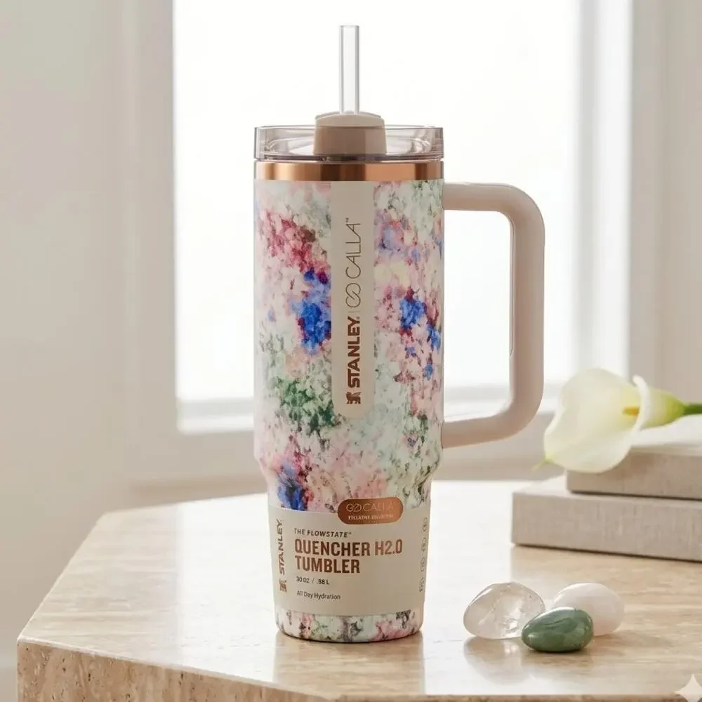 NEW Stanley Quencher H2.0 30oz Tumbler CALIA Exclusive Watercolor Floral Cup - Picture 5 of 9
